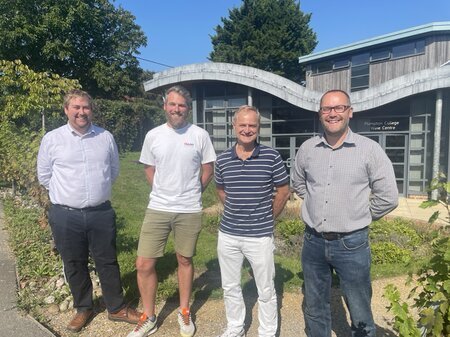 From left to right: James Clapham, Programme Manager, MSc Viticulture & Oenology, Tyler Kenyon, Ralph Matzer, David Harrison (Viticulture Specialist at NFU Mutual).