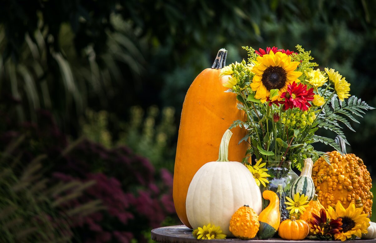 Autumn Pumpkin Image Of floral pumpkin arrangement.
