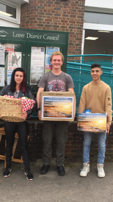 Students Calum, Sky and Danny Taking donations to the foodbank