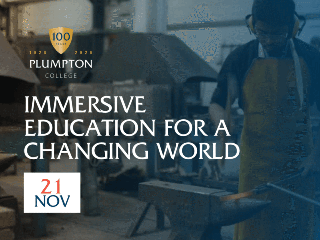 Plumpton College Open Event, 21 November: Immersive education for a changing world, with student working at a forge